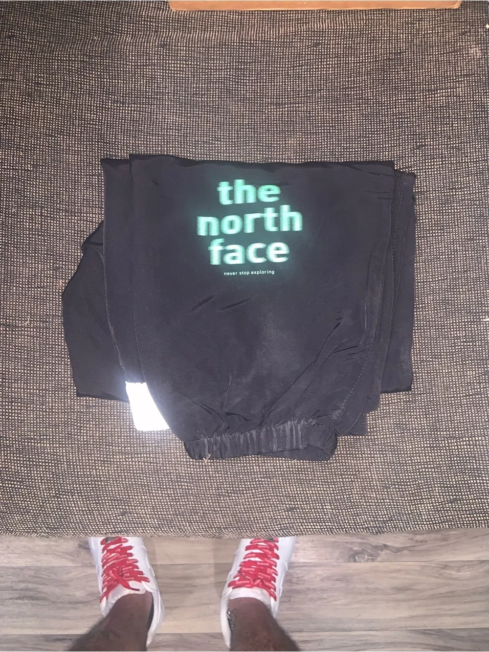The North Face Black Sweatpants with White Pocket Panel and Green Logo!